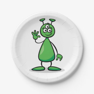 Plato De Papel Alienígena Marciano Verde de Tres Ojos Dibujo Anim