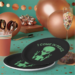 Plato De Papel Alienígena Verde Vengo En Paz Extraterrestre OVNI