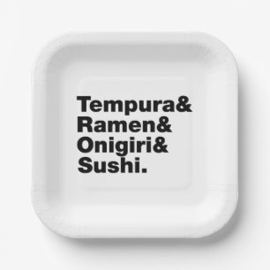 Plato De Papel Alimentos japoneses Tempura y Ramen y Onigiri y Su