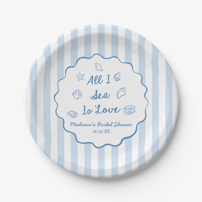 Plato De Papel All I Sea Is Love Seashell Coastal Bridal Shower (Anverso)