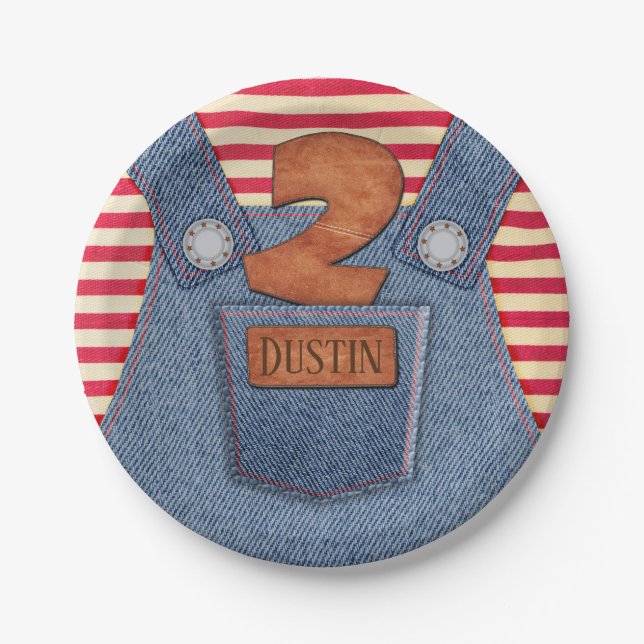 Plato De Papel All-Star 2º cumpleaños Denim Overalls (Anverso)