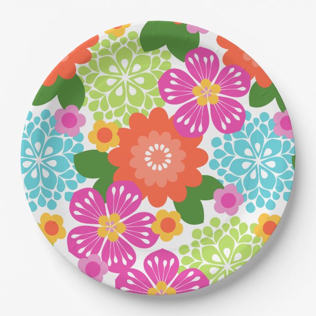 Plato De Papel Allana Garden Hawaiian Graphical Floral - Brights (Anverso)