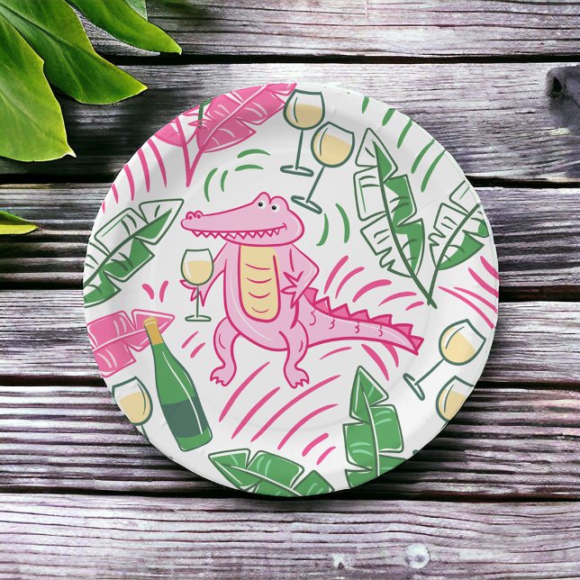 Plato De Papel Alligator Wine Pink Green Preppy (Subido por el creador)
