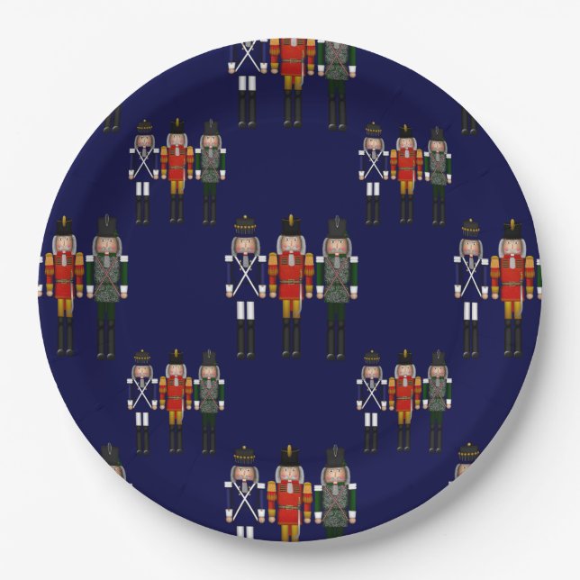 Plato De Papel Allover Nutcrackers, Placas Fiestas de papel azul (Anverso)