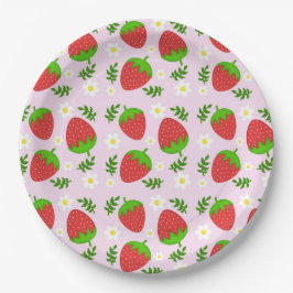 Plato De Papel Almofada fofa design contínuo morangos fundo rosa