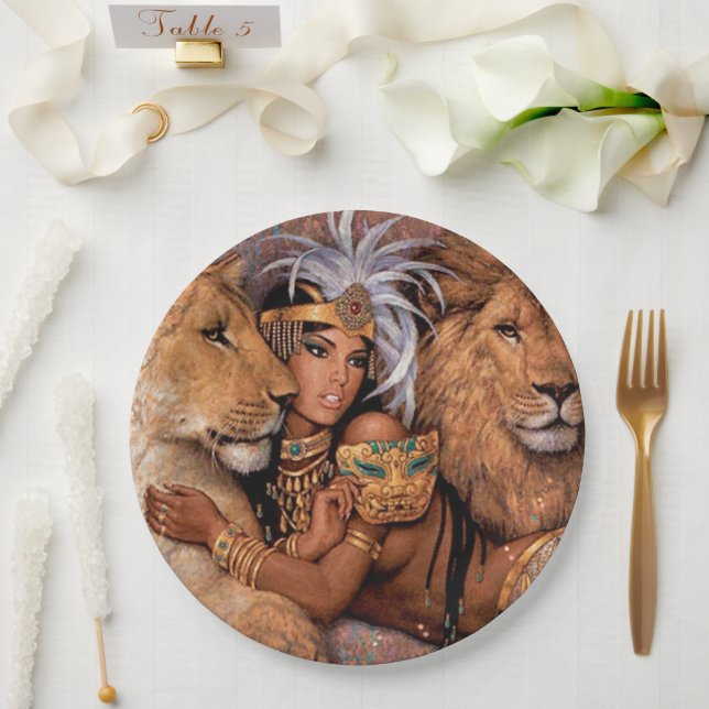 Plato De Papel Almohada de la princesa egipcia diosa león (Boda)
