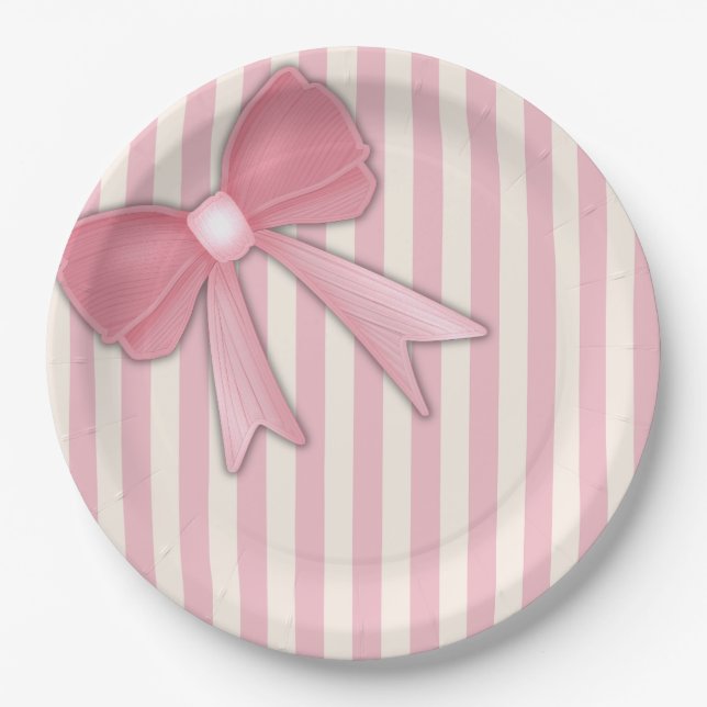 Plato De Papel Almohada de lazo rosa. (Anverso)