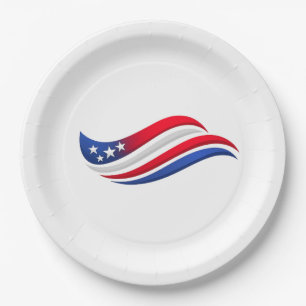 Plato De Papel Almohada Decorativa USA Stars & Stripes Wave Roj