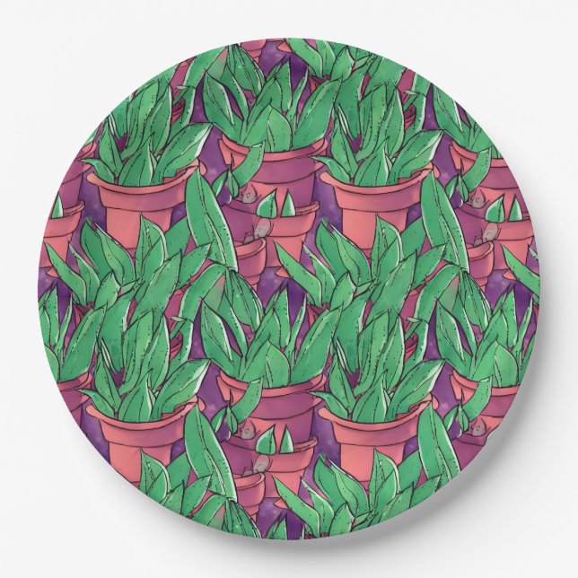 Plato De Papel Aloe Vera en el patrón de las ollas (Anverso)