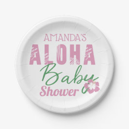 Plato De Papel Aloha Baby Chica Rosado y Verde Tropical Baby Show
