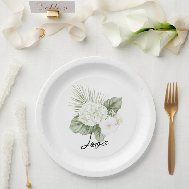 Plato De Papel Aloha Beach Tropical Hydrangea Boda Floral (Boda)