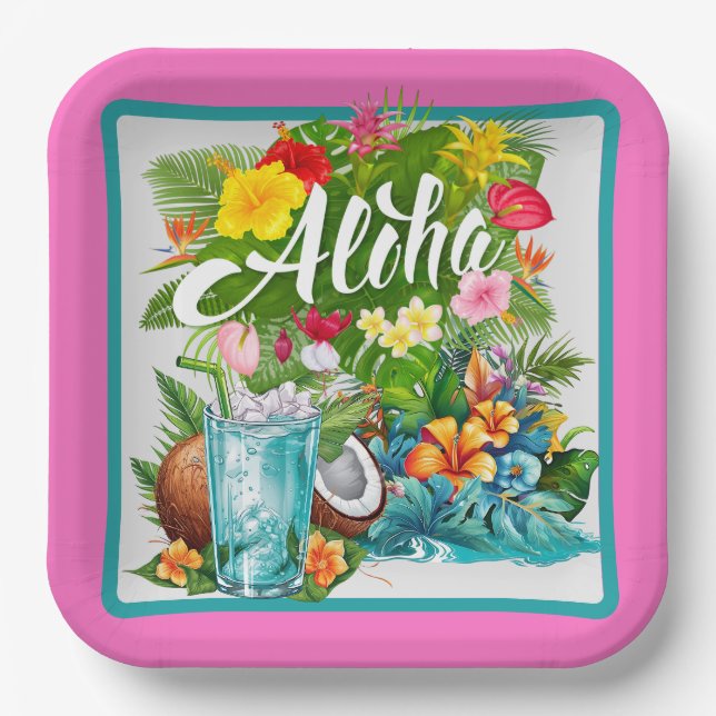 Plato De Papel Aloha Hawaiano (Anverso)