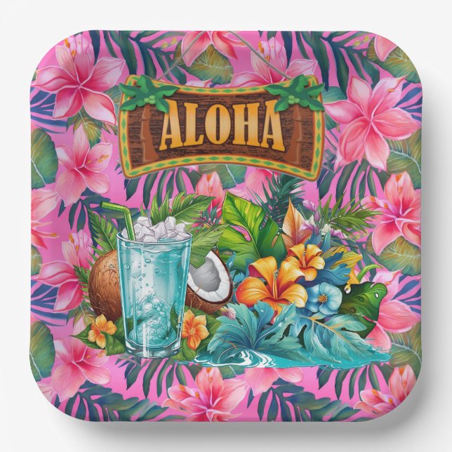 Plato De Papel Aloha Hawaiano (Anverso)