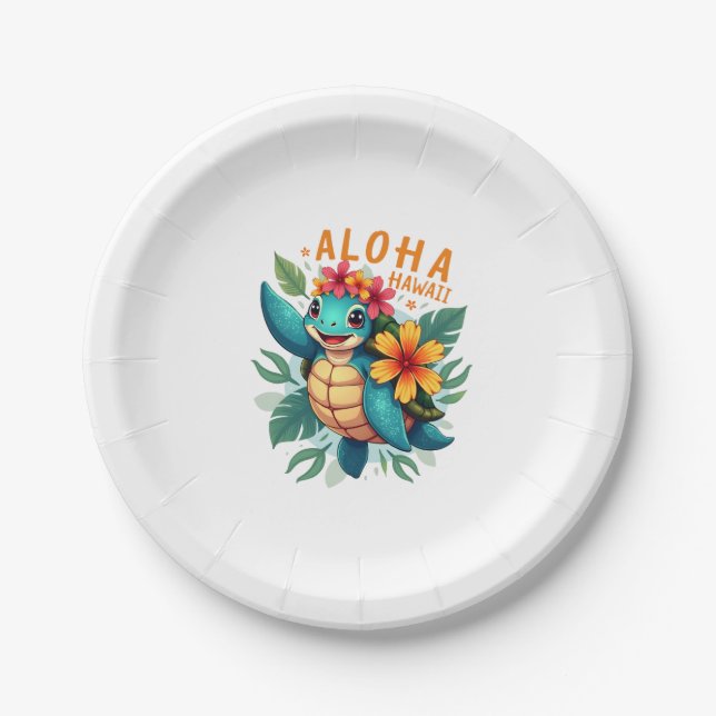 Plato De Papel Aloha Hawaii-Shirt Mujeres Chicas de tortugas mari (Anverso)