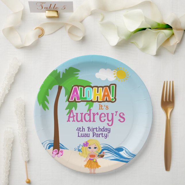 Plato De Papel Aloha Luau Birthday (Boda)