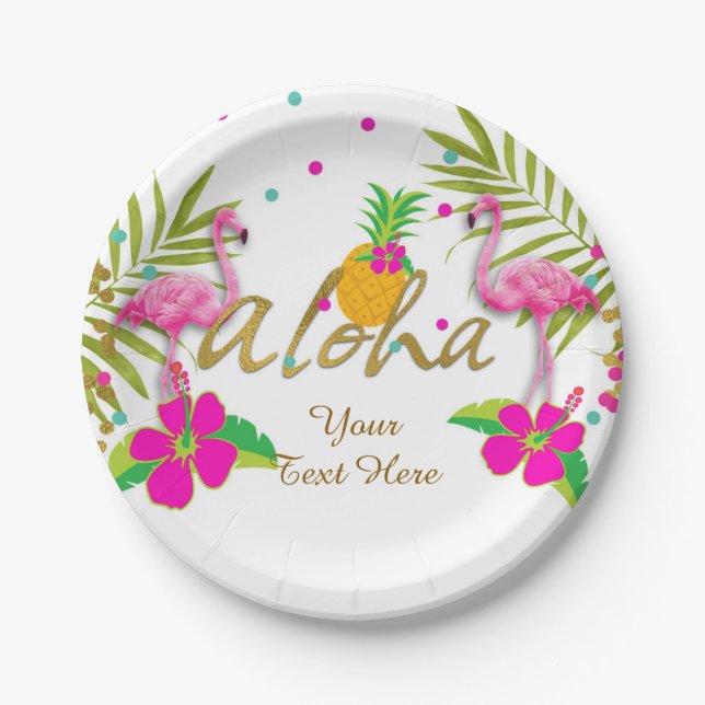 Plato De Papel Aloha Luau Chicas Tropical Flamingo (Anverso)