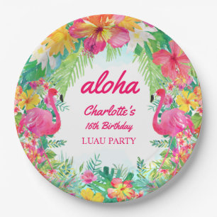 Plato De Papel Aloha Luau Tropical Flamingo