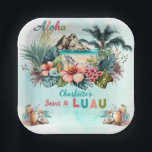 Plato De Papel Aloha Luau Tropical Island Beach Sweet 16 Fiesta<br><div class="desc">Celebra tu dulce estilo tropical de 16 cumpleaños con esta playa tropical floral adornada con "Aloha" "Luau". Ya sea que planee un baño en la playa o en su patio trasero,  este diseño hará que la isla se anime.</div>