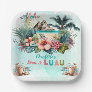 Plato De Papel Aloha Luau Tropical Island Beach Sweet 16 Fiesta