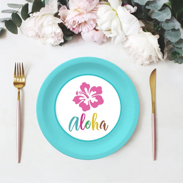 Plato De Papel Aloha Luau Tropical Summer Hibiscus (Subido por el creador)
