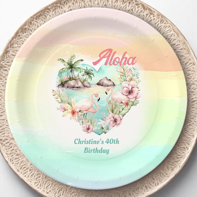 Plato De Papel Aloha Luau Verano 40 de Playa de Cumpleaños Tropic (Aloha Luau Summer 40th Birthday Beach Tropical Paper Plates)