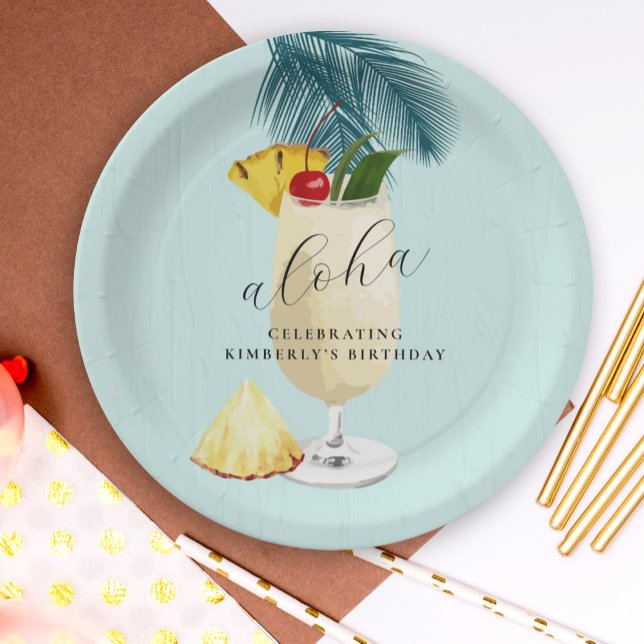 Plato De Papel Aloha Pina Colada Green Cocktail Party Birday Part (Subido por el creador)