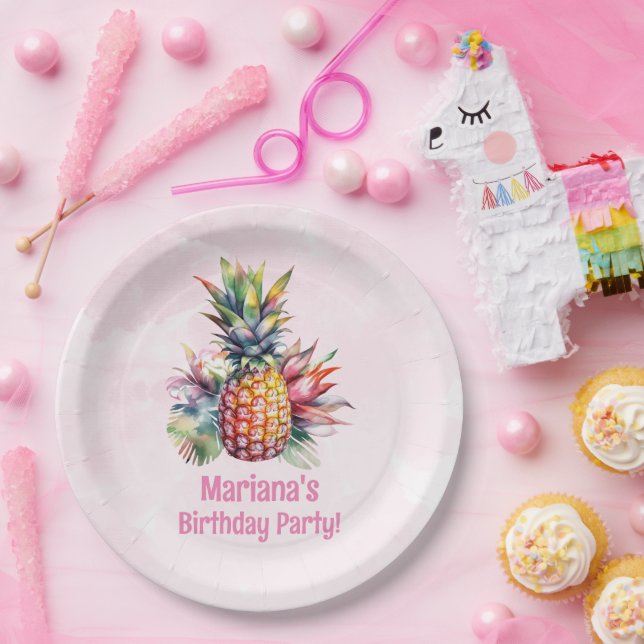 Plato De Papel Aloha Pineapple Summer Birday Party (Fiesta)