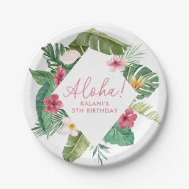 Plato De Papel Aloha Pink Tropical Floral Cumpleaños