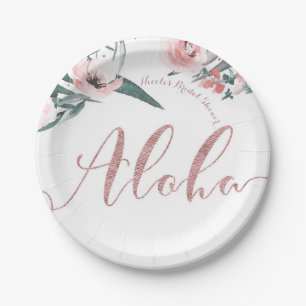 Plato De Papel Aloha Pink Tropical Summer Floral Despedida de Sol
