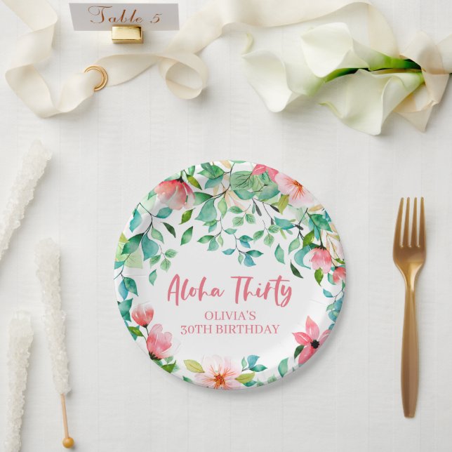 Plato De Papel Aloha Treinta Aniversario del Luau Tropical (Boda)