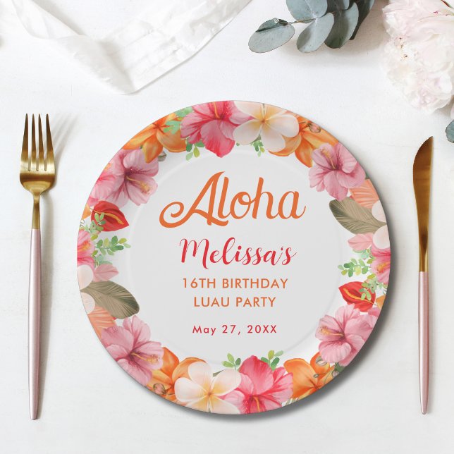 Plato De Papel Aloha Tropical Floral Birthday Luau Party  (Subido por el creador)