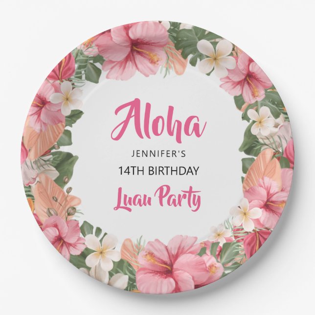 Plato De Papel Aloha Tropical Hibiscus Luau (Anverso)