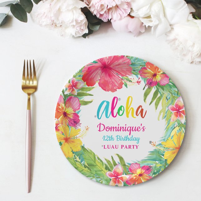 Plato De Papel Aloha Tropical Hibiscus Luau Fiesta Cumpleaños (Subido por el creador)