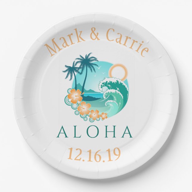 Plato De Papel Aloha Tropical Personalizado (Anverso)