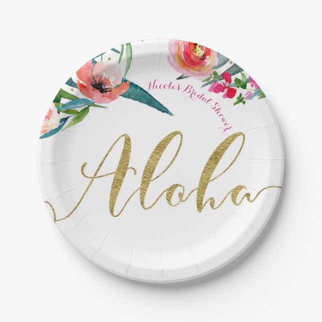 Plato De Papel Aloha Tropical Summer Floral Bridal Shower Fiesta (Anverso)