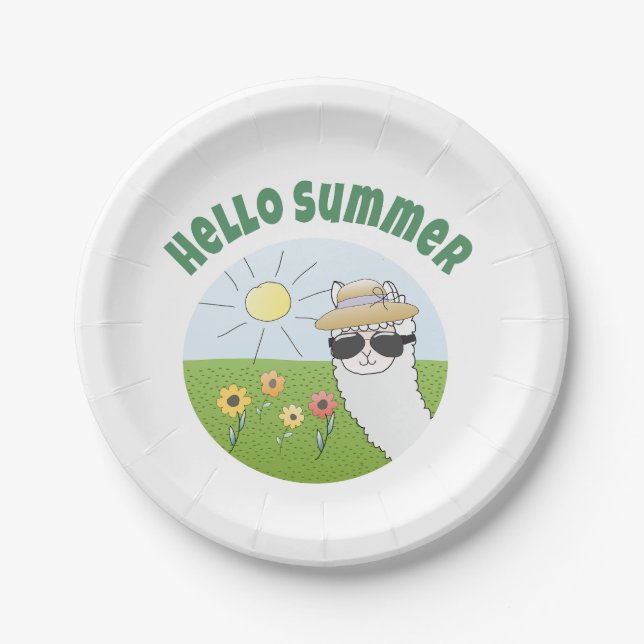 Plato De Papel Alpaka-Party Hello Summer Alpaca partytime (Anverso)