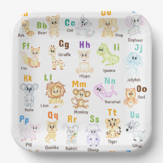 Plato De Papel Alphabet Animal ABC Animales cutáneos