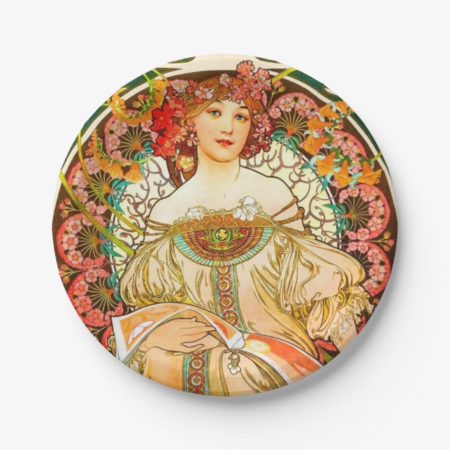 Plato De Papel Alphonse Mucha Art Nouveau Daydream (Anverso)
