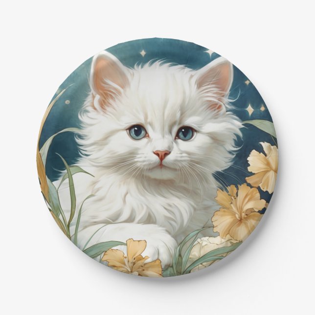 Plato De Papel Alphonse Mucha Art Nouveau Kitten (Anverso)