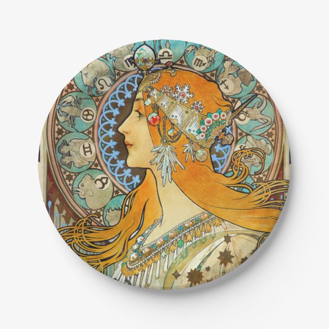 Plato De Papel Alphonse Mucha Art Nouveau Zodiac (Anverso)