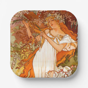 Plato De Papel Alphonse Mucha modernidad primavera