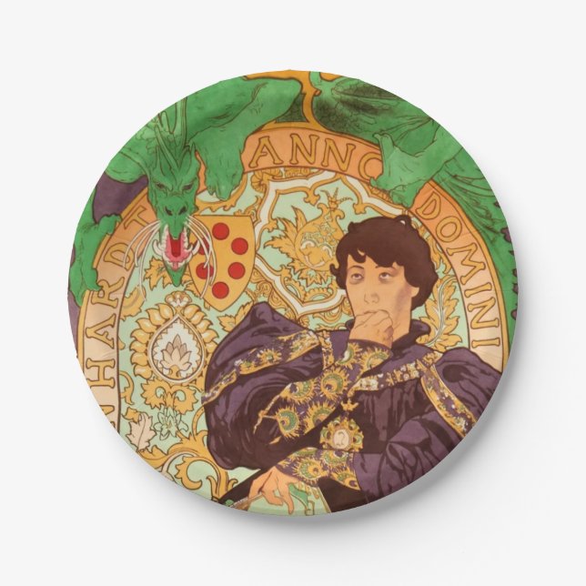 Plato De Papel Alphonse Mucha Prince y Dragon (Anverso)