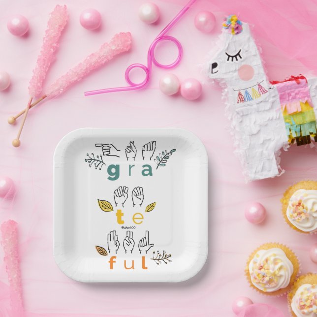 Plato De Papel Always Grateful Sign Language (Fiesta)