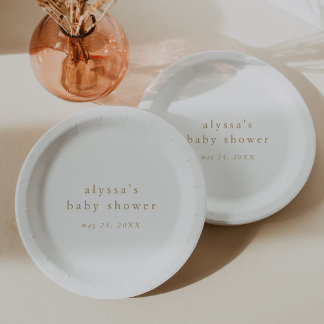Plato De Papel ALYSSA White Gold Boho Baby Shower simple moderno