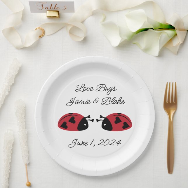 Plato De Papel Ama a los bugs, personaliza (Boda)