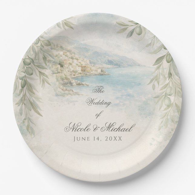 Plato De Papel Amalfi Reverie — Mediterranean Coastal Wedding (Anverso)