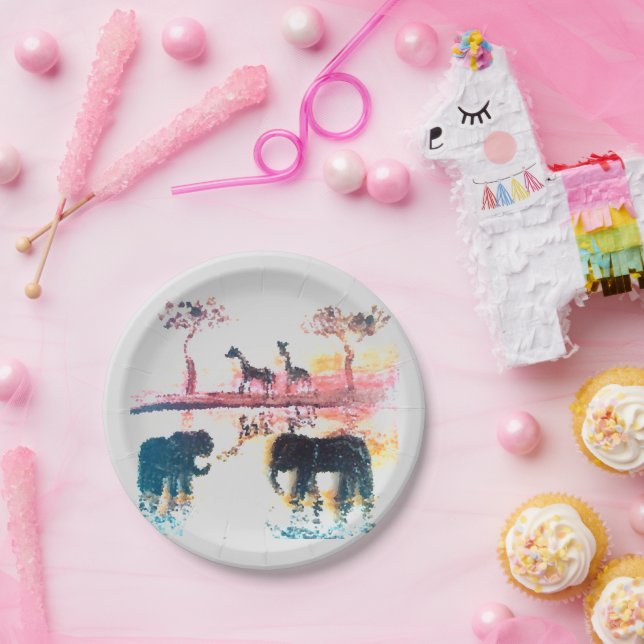 Plato De Papel Amanecer africano de arte salvaje (Fiesta)