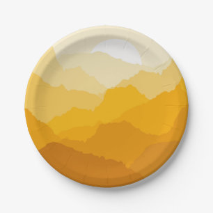 Plato De Papel Amanecer de montaña amarillo y naranja