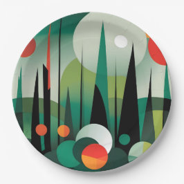 Plato De Papel Amanecer del bosque geométrico