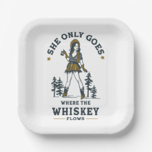 Plato De Papel Amante de Whisky Divertida Vaquera Occidental Vint